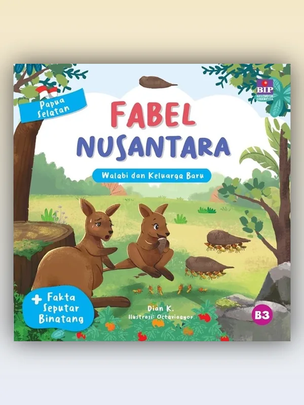 Sampul buku Seri Fabel Nusantara Papua Selatan: Walabi dan Keluarga Baru