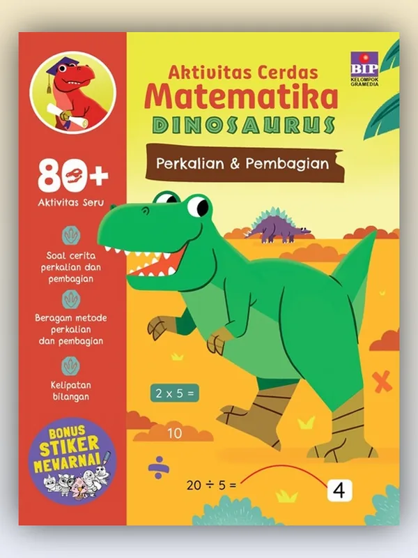 Sampul buku Aktivitas Cerdas Matematika Dinosaurus: Perkalian dan Pembagian