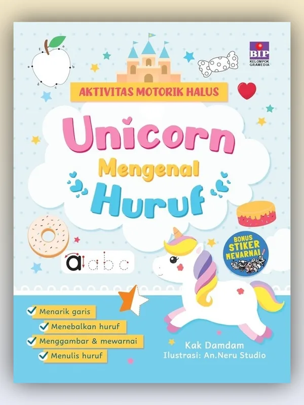 Sampul buku Aktivitas Motorik Halus: Unicorn Mengenal Huruf