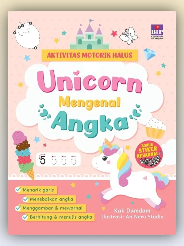 Sampul buku Aktivitas Motorik Halus: Unicorn Mengenal Angka