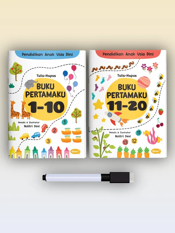 Sampul buku Tulis Hapus Buku Pertamaku 1-10 & 11-20 (Set), Cover Baru + Spidol Wipe and Clean
